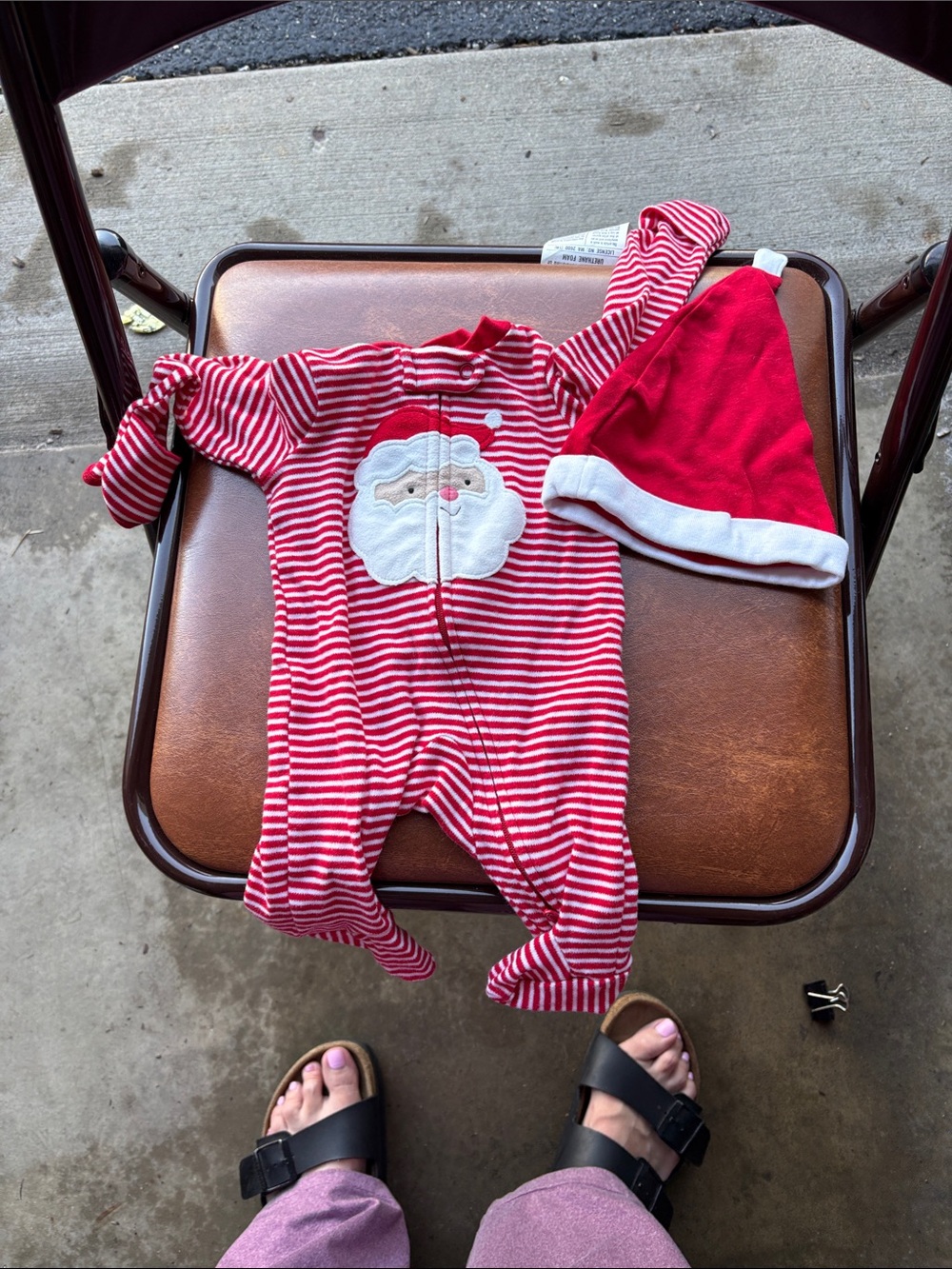 Carter's Red & White Striped Santa Footie with Hat
